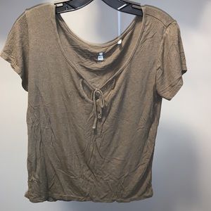 Army green cut out tie front shirt